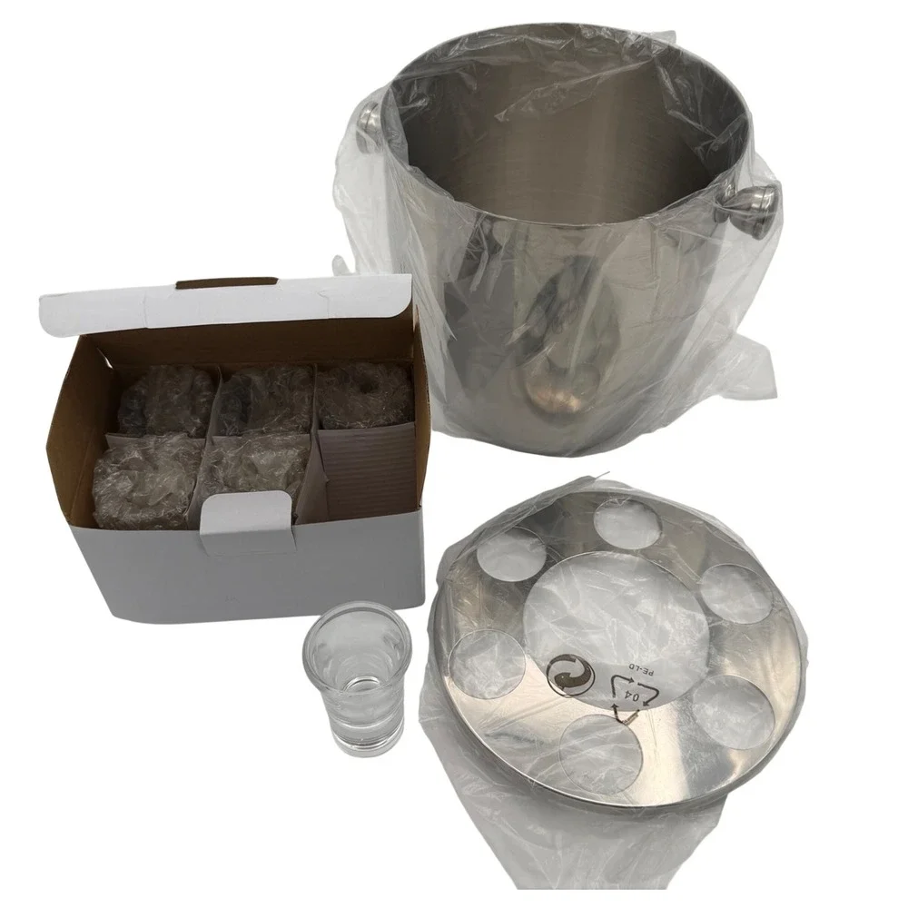 Chic &‎ Tonic All Aboard Stainless Steel Ice Party Bucket 3L with 6 Shot Glasses